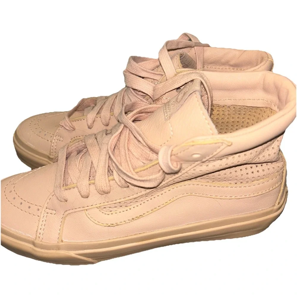 Vans Sk8 HI Leather Sneakers W7 M5.5 Peach Slim Cutout Skate Streetwear‎ Hip Hop